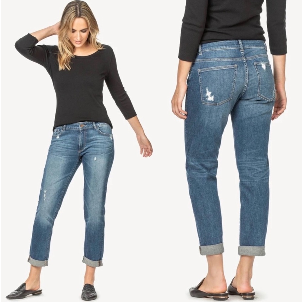 DL1961 Riley Boyfriend Dilorio Distressed Jeans DLX Denim Pockets Blue Size 27